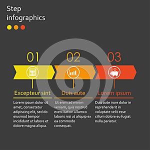 Infographics template with 3 steps  options or levels. Business infographic concept with 3 arrows. Vector illustration