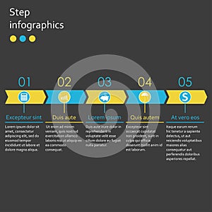 Infographics template with 5 steps, options or levels. Business infographic concept with 5 arrows. Vector illustration