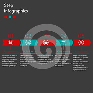 Infographics template with 5 steps  options or levels. Business infographic concept with 5 arrows. Vector illustration