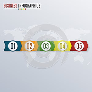 Infographics template with arrows. 5 steps, parts, levels or options. Workflow layout, flow chart concept. Vector illustration.