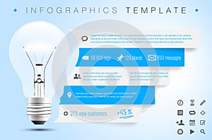 Infographics template with bulb, icons and sample text