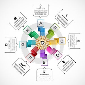 Infographics template with colored pencil.