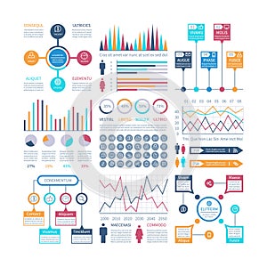 Infographics template. Financial charts, trends graph. Population infocharts. Statistical bar diagram. Presentation