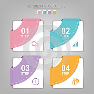 Infographics template of four steps on squares