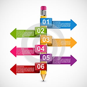 Infographics template with pencil and colored arrows.