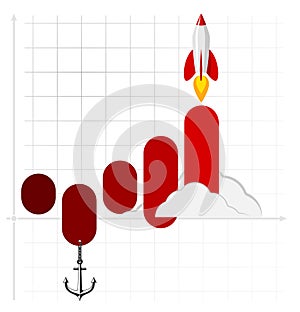 Infographics template of rocket or spaceship launches. Successful startup business concept. Used for web design and