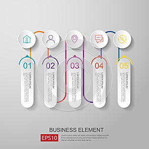 infographics timeline element with 3D paper label, integrated circles. Business concept with options for content, diagram, flowcha