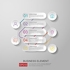 infographics timeline element with 3D paper label, integrated circles. Business concept with options for content, diagram, flowcha