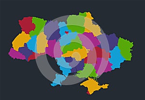 Infographics Ukraine map, flat design colors, individual regions, blue background blank