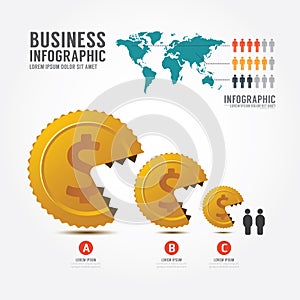 Infographics vector money and gold coin.Business eat little business concept.