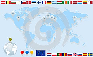 Infographics with World map and flags