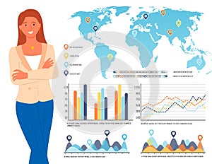 Infographics and World Map Info on Board Woman