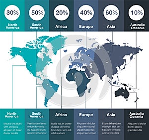 Infographics World maps of continents blue colors on white background