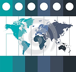 Infographics World maps of continents blue colors on white background blank