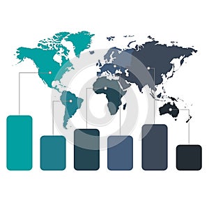 Infographics World maps of continents graph corolrs on white background blue blank