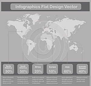 Infographics World maps of continents on gray paper background