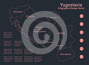 Infographics Yugoslavia map outline, flat design, color blue orange