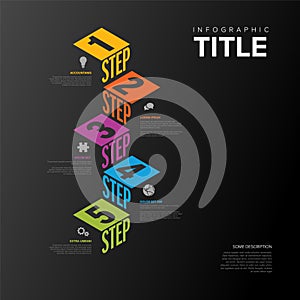 Infogrpahic dark vertical stairs steps diagram template
