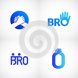 Informal Greeting Handshake Abstract Vector Sign, Emblem or Logo Templates Bundle. Brotherhood or Team Lettering Icon photo