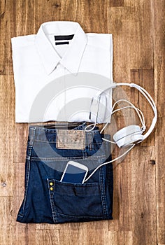 Informal outfit with cellphone