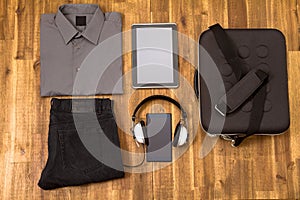 Informal outfit and electronics