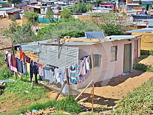 Informal settlement in South Africa with solar panels.