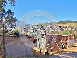 Informal settlement in South Africa with solar panels.