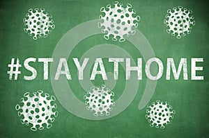 Information abaut coronaviruson  chalkboard, #STAYATHOME