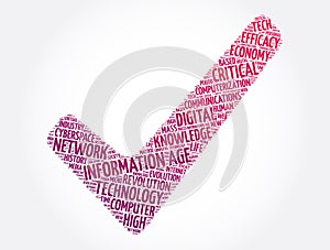 Information age check mark word cloud collage, concept background photo