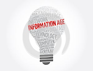 Information age light bulb word cloud collage, concept background photo