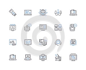 Information age line icons collection. Digitization, Automation, Connectivity, Big data, Algorithms, Cybersecurity