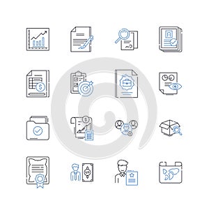 Information analysis line icons collection. Analytics, Data, Insights, Trends, Patterns, Metrics, Intelligence vector