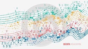 Information analytics concept. Abstract stream information with ball array and binary code. Filtering machine algorithms. Sorting