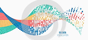Information analytics concept. Abstract stream information with waves array and binary code. Filtering machine algorithms. Sorting