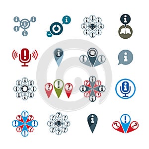 Information analyzing collecting and exchange theme icon set, an