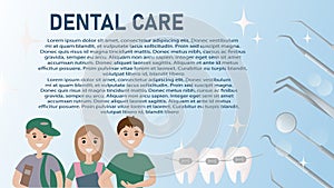 Information banner for dental clinic. boys and girls with braces on their teeth enjoy a healthy smile. Dental care - orthodontic t