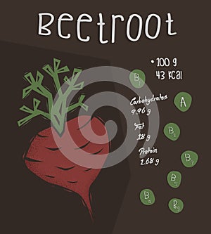 Information of beetroot, nutrition facts concept