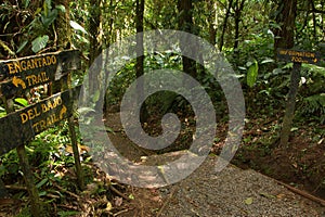 Information board in Bosque Nuboso National Park near Santa Elena in Costa Rica