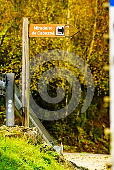 Information board at Cabezoa viewpoint, river Sil Canyon, Galicia Spain