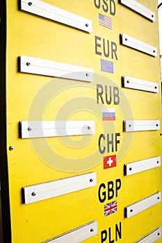 Information board for currency exchange rates