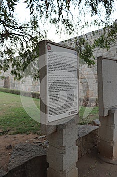 Information board at Elephant Stable at Hampi, Karnataka - archaeological site in India - India tourism