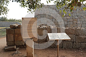 Information board at the entrance of the Royal Enclosure at Hampi, Karnataka - archaeological site in India