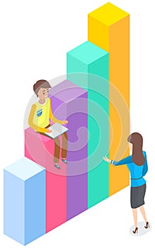 Information business statistics and digital indicator element with people standing near diagram