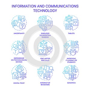 Information and communications technology blue gradient concept icons set