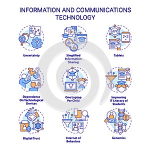 Information and communications technology concept icons set