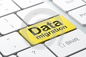 Information concept: Data Migration on computer keyboard background