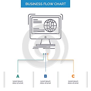 information, content, development, website, web Business Flow Chart Design with 3 Steps. Line Icon For Presentation Background