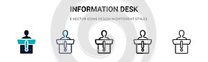 Information desk icon in filled, thin line, outline and stroke style. Vector illustration of two colored and black information