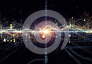 Information emanating outward, symbolizing technological innovation