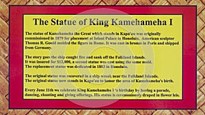 Information for first casting of the statue of King Kamehameha at Kapa`au in Kohala on the island of Hawai`i.